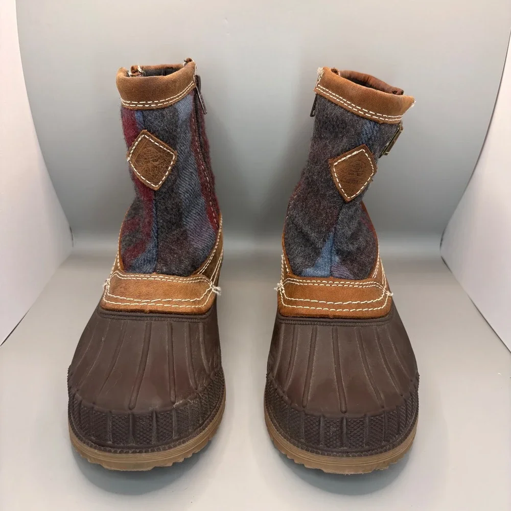 Kamik Womens Plaid Duck Boots Brown Blue Red Waterproof Winter Rain Boots Size 8